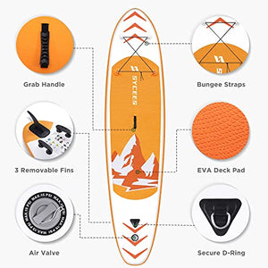 SYCEES 10’10”x30”x6”, 308lbs Capacity, All-Around Inflatable Stand Up Paddle Board - Stable, Versatile, Durable and Lightweight SUP for All Skill Levels (Orange)
