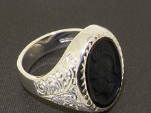 Load image into Gallery viewer, Solid 925 Sterling Silver Onyx Intaglio Centurions Head Mens Mans Signet Ring - Size 9.5 - Sizes 6 to 13
