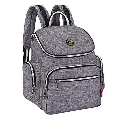 Qimiaobaby Multi-Function Baby Diaper Bag Backpack with Changing Pad and Portable Insulated Pocket (Grey)
