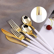 Load image into Gallery viewer, WDF 30Guest Gold Plastic Plates &amp; Disposable Gold Plastic Silverware With White Handle- Baroque White&amp;Gold Plastic Dinnerware for Upscale Wedding &amp;Parties
