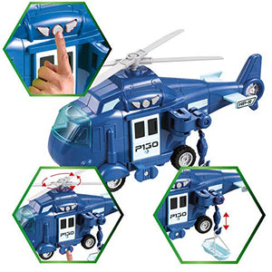 JOYIN 4 Packs Emergency Vehicle Toy Playsets, Friction Powered Vehicles with Light and Sound, Including Fire Truck, Ambulance Toy, Play Police Car and Toy Helicopter, Best Toddler Kids Boys Gifts