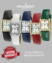 Load image into Gallery viewer, Peugeot Women's Silver-Tone Tank Shape Leather Dress Watch with Roman Numerals, White
