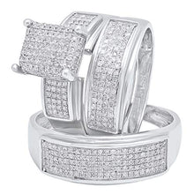 Load image into Gallery viewer, Dazzlingrock Collection 0.65 Carat (ctw) Round White Diamond Mens &amp; Womens Micro Pave Trio Bridal Wedding Set, Sterling Silver
