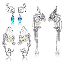 Load image into Gallery viewer, Udalyn 3 Pairs Elf Ear Cuffs Wing Earring Handmade Clip-On Earrings For Cosplay Elven Cuff Wrap Earrings Pearl Wing Tassel Filigree Fantasy Fairy Halloween Masquerade Earrings for Women
