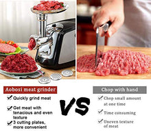 Load image into Gallery viewer, Electric Meat Grinder, Aobosi 3-IN-1 Meat Mincer &amp; Sausage Stuffer,【1200W Max】Sausage &amp; Kubbe Kits Included, 3 Grinding Plates,Dual Safety Switch, Stainless Steel Housing
