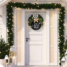 Load image into Gallery viewer, Christmas Wreath Hanging Sign Buffalo Plaid Wooden Door Hanger for Front Door Rustic Burlap Wooden Holiday Decor for Christmas Home Window Wall Farmhouse Decoration (Black Base with Let it Snow)
