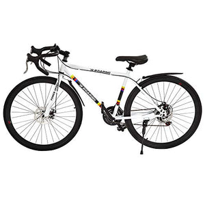 R.ROARING Commuter Road Bike 26 inch Wheels 21 Speed Shifting Bikes Dual Disc Brake Road Bicycle for Adults Mens Women, White
