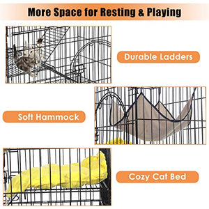 TOOCA 3-Tier Cat Cage, Cat Playpen Kennel Crate Chinchilla Rat Box Cage Enclosure with Ladders, Platforms Beds, Latches Tray Hammock