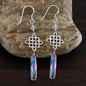 AAA+ Quality Crystal Earrings for Women Dangle, Celtic Knot Earrings for Women Sterling Silver, Silver Dangle Earrings for Women