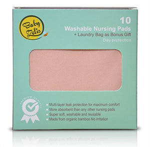 Organic Bamboo Nursing Pads (10 Pack) with Laundry Bag by Baby Zelis - Ultra Soft, Reusable, Hypoallergenic, Washable Breast Pads in Gift-Ready Packaging