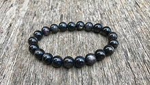 Load image into Gallery viewer, good luck gift 8mm Stretchable Black Black Moonstone Bracelet Round, Smooth 7" for mens, womens, gf, bf &amp; Adult.
