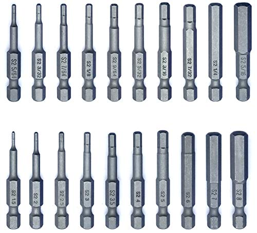 VETCO Magnetic Hex Allen Wrench Drill Bit Set, 20-Piece, With Extra Long Bits, Metric and SAE