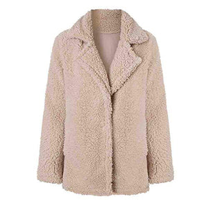 haoricu Womens Faux Shearling Jacket Casual Lapel Fleece Fuzzy Jacket Shaggy Oversized Jacket Warm Cardigan Coat Beige