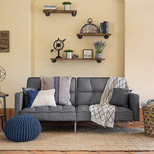 Load image into Gallery viewer, Best Choice Products Convertible Linen Fabric Tufted Split-Back Plush Futon Sofa Furniture for Living Room, w/ 2 Pillows, Wood Frame, Metal Legs - Dark Grey
