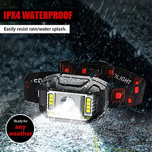 Headlamp Rechargeable, JNDFOFC 1200 Lumen Super Bright Motion Sensor LED Head Lamp flashlight, 2 PACK Waterproof Headlight with White Red Light,14 Modes Head Lights for Outdoor Camping Fishing Running