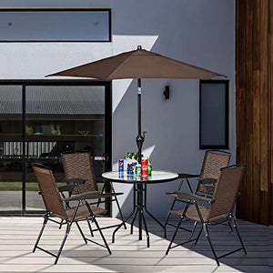 Giantex Set of 4 Patio Folding Chairs, Adjustable Sling Back Chairs with Armrest, Patio Dining Chairs Portable for Camping Garden Pool Beach, Deck Lounge Chairs (Brown)
