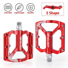 Load image into Gallery viewer, MatyKit S Shape Mountain Bike Pedals of Lightweight, Specialized 9/16" UD Bearings Ultra Strong Colorful CNC Machined Alloy Bicycle Non-Slip Pedal, Anodizing Sealed 3 Bearing Cycling Pedals (Red)
