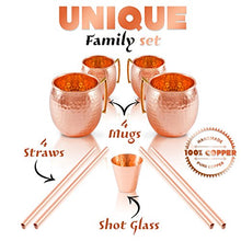Load image into Gallery viewer, Moscow Mule Copper Mugs - Set of 4 - 100% HANDCRAFTED Pure Solid Copper Mugs - 16 Oz Gift Set with Highest Quality Cocktail Copper Straws, Copper Shot Glass &amp; 2 E-Books by Copper-Bar
