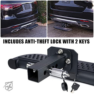 Xprite Large Size Trailer Tow Hitch Steps with Hitch Locks & Tightener, 2 Inch Towing Receiver Plug Universal Fits Pickup Truck SUV Vans, Heavy Duty Rear Bumper Guard Protector