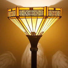 Load image into Gallery viewer, Tiffany Style Torchiere Light Floor Standing Lamp Wide 12 Tall 66 Inch Yellow Hexagon Stained Glass and Mission Style Lampshade for Living Room Bedroom Antique Table S011 WERFACTORY
