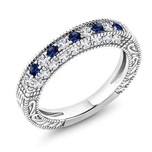 Load image into Gallery viewer, Gem Stone King 925 Sterling Silver Blue and White Created Sapphire Wedding Band Ring For Women (1.00 Cttw)
