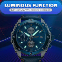Load image into Gallery viewer, MEGIR Men Business Analogue Quartz Watch with Fashion Blue Leather Strap Chronograph Luminous Auto Calendar for Sport &amp; Work 2074 Blue
