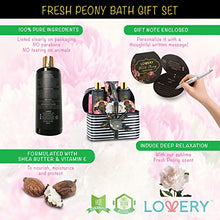 Load image into Gallery viewer, Home Spa Gift Basket, Luxury 8 Piece Bath &amp; Body Set For Men and Women, Fresh Peony Scent - Contains Shower Gel, Bubble Bath, Lotion, Bath Salt, Body Scrub, Bath Soap, Back Scrubber &amp; Cosmetic Bag
