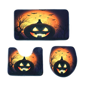 Coedfa Halloween Costume Party Decorations, Halloween Props, Halloween Supplies Halloween Cosplay Halloween Pumpkin Lantern Toilet Seat Cover and Rug Bathroom Set Halloween Decor (K)