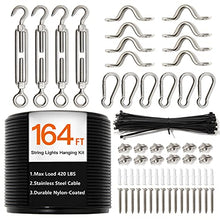 Load image into Gallery viewer, addlon - 164 FT Nylon Coated Stainless Steel Cable Hanging Kit for Outdoor String Lights, Stainless Steel Corrosion Resistant, Outdoor String Light Suspension kit Guide Wire for Patio, Garden
