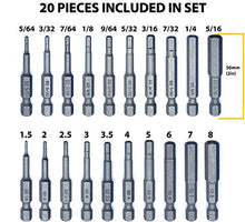 Load image into Gallery viewer, VETCO Magnetic Hex Allen Wrench Drill Bit Set, 20-Piece, With Extra Long Bits, Metric and SAE
