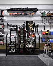 Load image into Gallery viewer, Mythinglogic Golf Storage Garage Organizer, 2 Golf Bag Storage Stand and Other Golfing Equipment Rack &amp; 4 Removable Hooks, Extra Large Design for Golf Clubs Accessories
