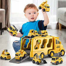 Load image into Gallery viewer, TEMI Construction Truck Toys Cars for Toddlers 3-5 - 7-in-1 Friction Power Vehicle Toy for 3 4 5 6 Year Old Boys, Carrier Transport Trucks for Kids 3-5 Years, Car Toys Set for Age 3-9 Boys &amp; Girls
