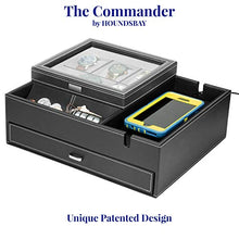 Load image into Gallery viewer, HOUNDSBAY Commander Dresser Valet Watch Box Case &amp; Mens Jewelry Box Organizer with Smartphone Charging Station (Black/Gray)
