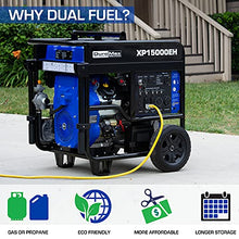 Load image into Gallery viewer, DuroMax XP15000EH Dual Fuel Portable Generator-15000 Watt Gas or Propane Powered Electric Start-Home Back Up &amp; RV Ready, 50 State Approved, Blue and Black
