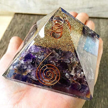Load image into Gallery viewer, Opulence Metaphysical X-Large LG-75 MM Orgone Amethyst stone Crystal Certified EMF Protection Pyramid With Quartz Energy Point Reiki Charged Energy Generator Crown Chakra Healing Meditation (Amethyst)
