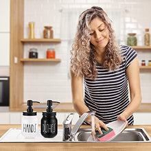 Load image into Gallery viewer, Mason Jar Soap Dispenser Set by Brighter Barns - Farmhouse Dish and Hand Soap Dispensers Set - Liquid Soap Dispenser - Glass Soap Dispensers for Kitchen Sink - Farmhouse Kitchen Decor (Black/White)
