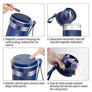 KLOUDI Portable Blender, Cordless Personal Blender Juicer, Mini Mixer, Waterproof Smoothie Blender With USB Rechargeable, BPA Free Tritan 300ml, Home, Office, Sports, Travel, Outdoors Blue