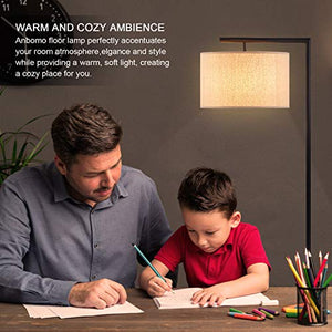 LED Modern Floor Lamp, Anbomo Standing Accent Light,Tall Pole Lamp with Hanging Drum Shade for Living Room, Bedrooms, Office