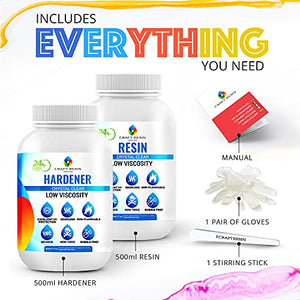 CRAFT RESIN Epoxy Resin Kit - Crystal Clear Resin & Hardener for Jewelry, Countertop, Crafts, & Art Resin Molds - Food Safe, Self Leveling with Gloss, UV & Heat Resistant, No Bubble & Yellowing 34Oz