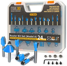 Load image into Gallery viewer, TOOLDO Router Bit Set 24 Pieces, 24A (24 pcs Model A）, 1/4 inch Shank, Professional Router Bit Kit for DIY, Woodworking Project, High Grade with Bearing

