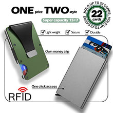 Load image into Gallery viewer, I-sper 2 Pack Minimalist Wallet for Men, Credit Card Holder RFID Blocking tec,1 Pack Pop Up Wallet (Gray) and 1 Pack Metal Slim Mens Wallet with Money Clip(ArmyGreen),Two Styles Two Feelings
