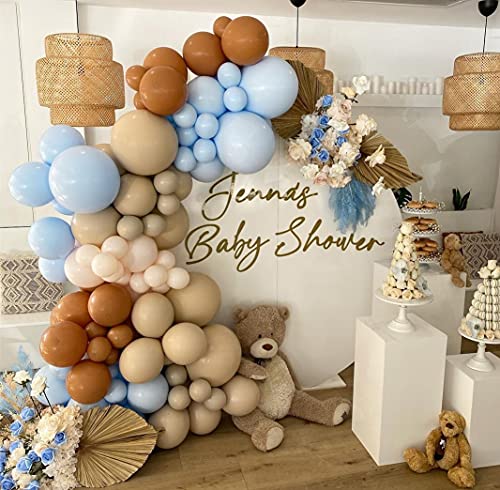 146PCS Brown Nude Coffee Blue Boho Balloons Balloon Garland Arch Kit, Safari Wild One Teddy Bear We Can Bearly Wait Baby Shower Gender Reveal Birthday Theme Party Decorations for Boys Boy Girl