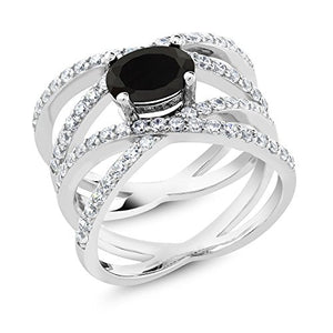 Gem Stone King 925 Sterling Silver Black Onyx Criss Cross Women's Ring (2.18 Cttw Oval Gemstone Birthstone) (Size 9)