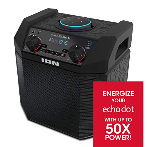 ION 50W Outdoor Echo Dot Speaker Dock/Portable Alexa Accessory With Bluetooth Connectivity and 50 Hour Rechargeable Battery, Tailgater Smart