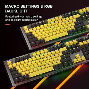 Mechanical Gaming Keyboard, PowerLead Wired Keyboard Rainbow RGB Backlit with Detachable Leather Wrist Rest, Programmable Settings with N-Key Flip, for Windows PC/MAC Games (104 Keys, Blue Switch)