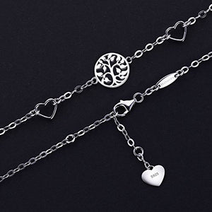 BlingGem Women's Tree of Life Bracelet White Gold-Plated 925 Sterling Silver Family Tree Symbol Love Heart Charm Gift for Women