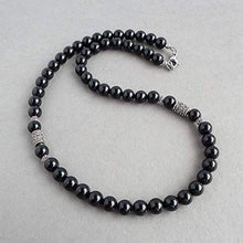 Load image into Gallery viewer, 8mm Black Onyx Mens Necklace, Sterling Silver Accents, 18-24in Custom Length - Handcrafted in USA
