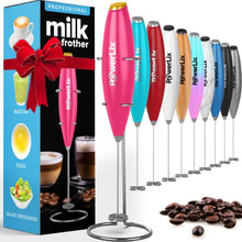 Load image into Gallery viewer, PowerLix Milk Frother Handheld Battery Operated Electric Whisk Foam Maker For Coffee, Latte, Cappuccino, Matcha, Hot Chocolate, Durable Mini Drink Mixer With Stainless Steel Stand Included(BP))
