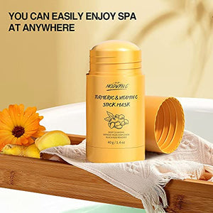 Turmeric Clay Stick Mask Organic Vitamin C Purifying Clay Mask Blackhead Cleansing Healing Clay Mud Mask Deep Clean Pore Improve Skin Acne Scars Facial Mask With Blackhead Remover Extractor ToolS
