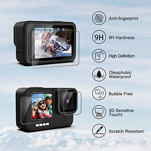 Accessories Kit for GoPro Hero 10/9 Black, Silicone Sleeve Protective Case with Rubber Cap + 6Pcs Tempered Glass Screen Protector with Lens Cover Cap for GoPro Hero 10/9